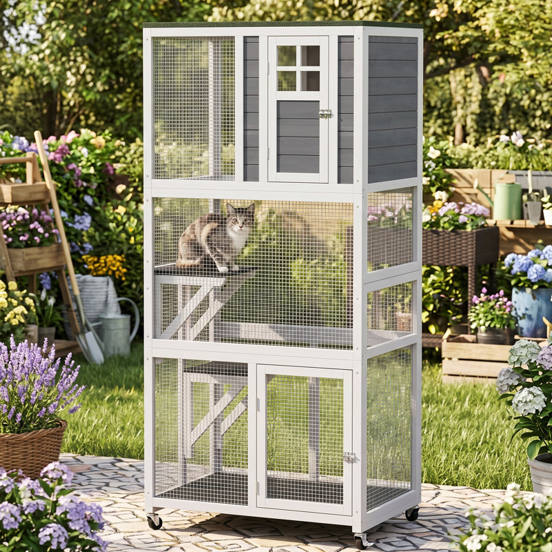 Enceinte d'extérieur pour chat 74 po avec roulettes 74 po, Catio d'extérieur, maisonnette d'extérieur avec capacité de poids élevée, maisonnette pour chaton