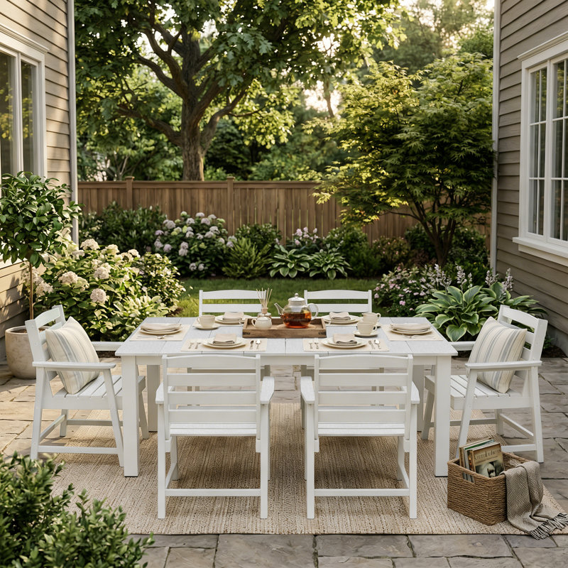 Six-piece Outdoor Patio Dining Table Set, White