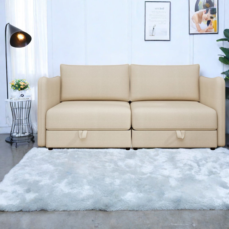Canapé-lit modulaire moderne avec rangement 2 places, beige