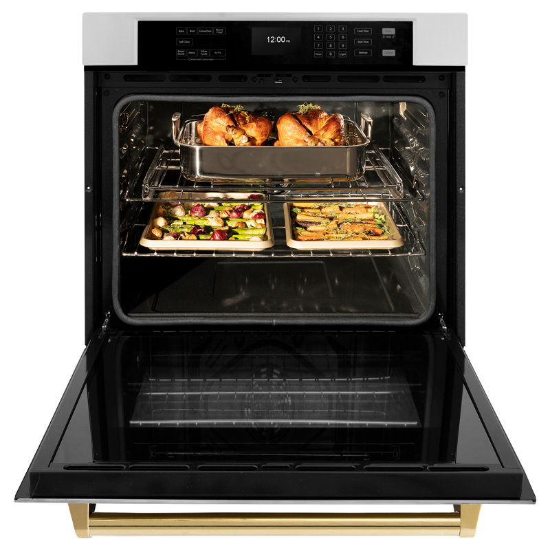 ZLINE 30 in. Autograph Wall Oven w/ Air Fry in Black Stainless Steel with Gold Handle, Champagne Bronze, Stainless Steel