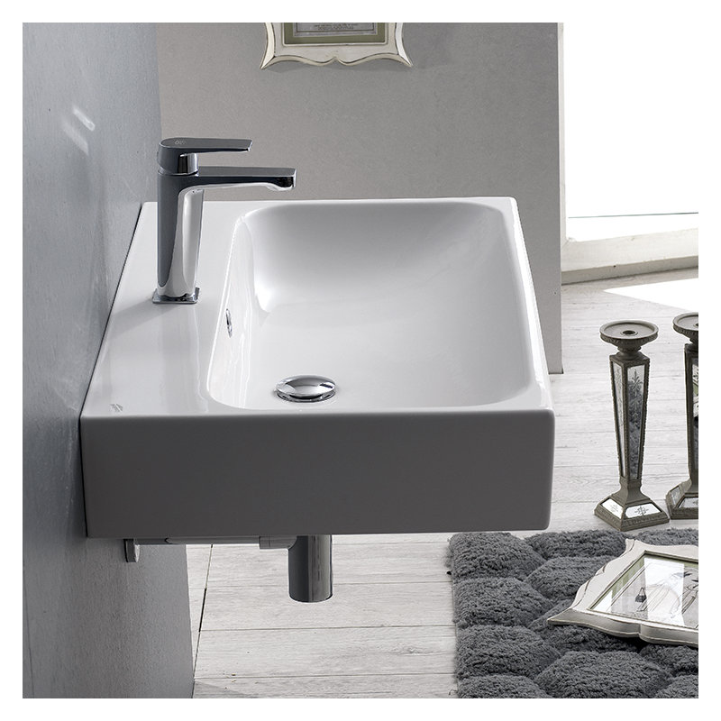 CeraStyle By Nameeks Pinto 18.11'' White Ceramic Rectangular Bathroom Sink with Overflow, Single Hole