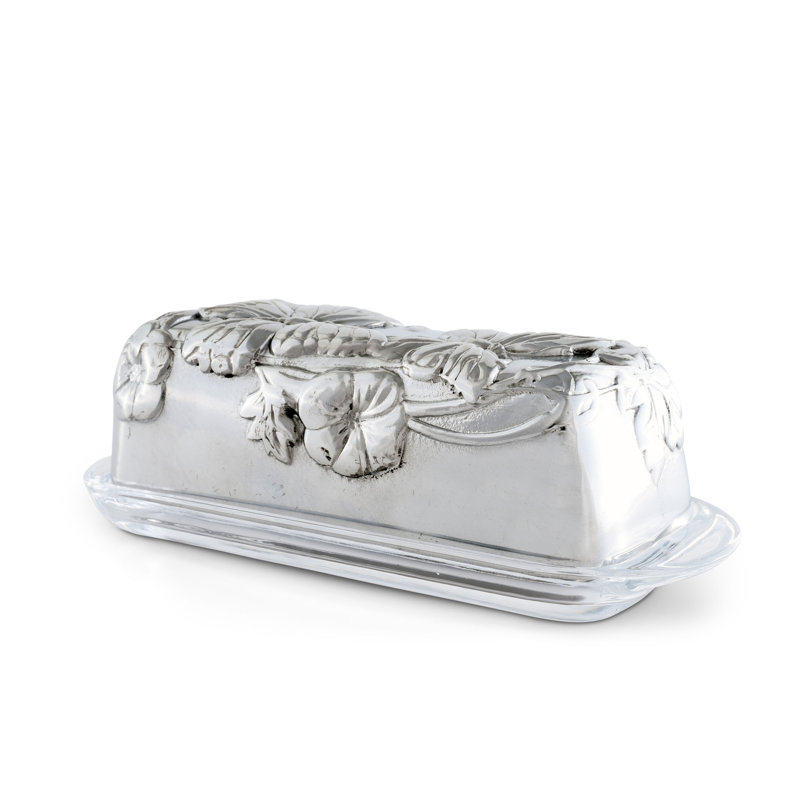 Arthur Court Aluminum Butterfly Butter Dish with Glass Tray