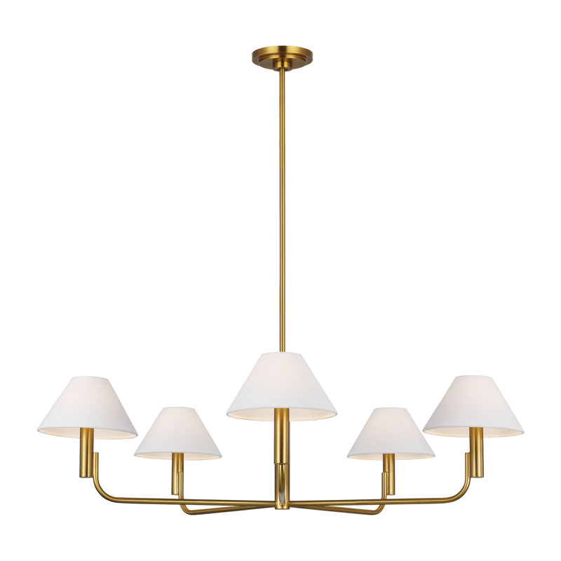 Lansvale Sean Lavin Courson Dining Room Chandelier With White Linen Shade, 5 Lights, Burnished Brass