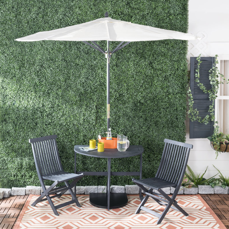 Ensemble de bistro 3 pièces avec parasol Southington, Gris ardoise
