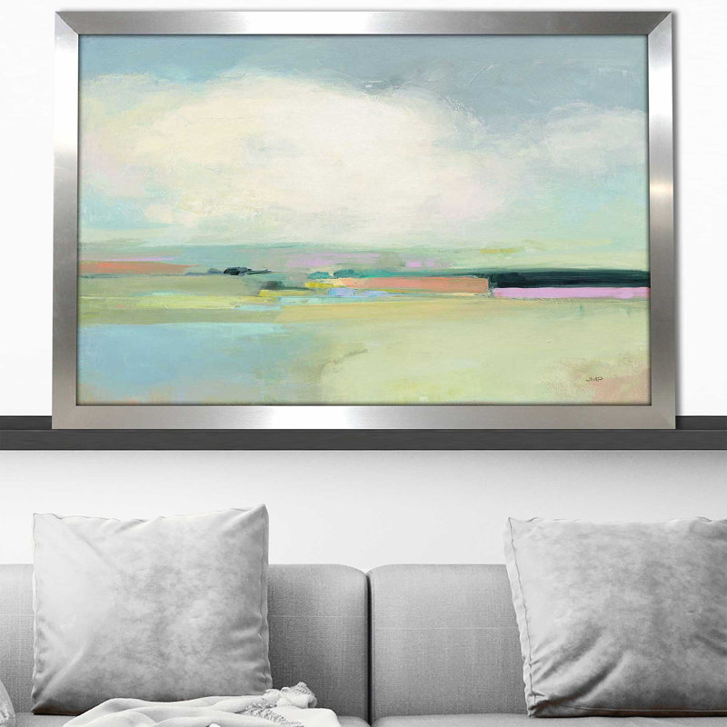 Horizon coloré I - Peinture, Encadrement argenté, H 21,5 po x l 27,5 po x P 0,75 po