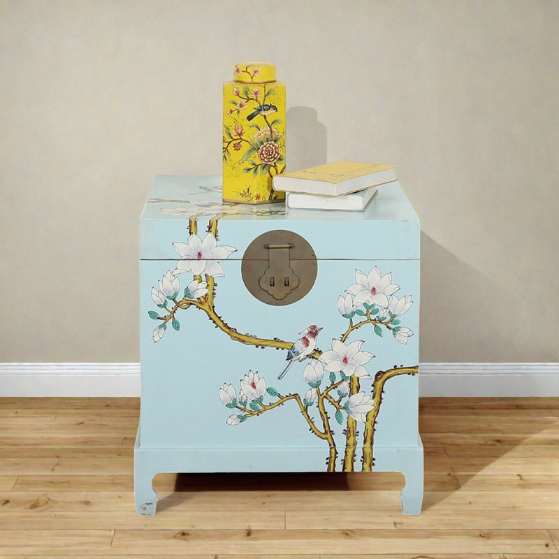 Small Blue Painted Simple Wooden Accent Trunk