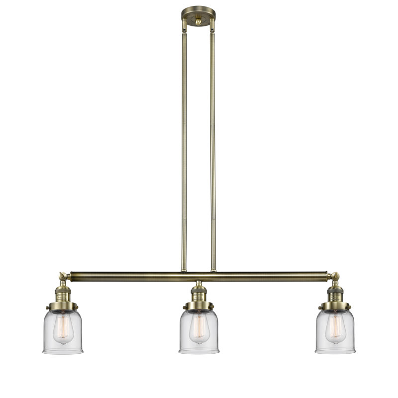 Tom 3 - Light Kitchen Island Pendant, Clear, Antique Brass, 6 Watt Vinage LED Bulb