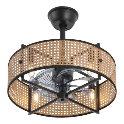 18" Rattan Caged Ceiling Fan with Light Kit and Remote Control
