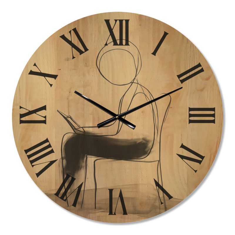 Horloge murale minimaliste grand format « Heure de lecture tranquille », imprimée sur bois, Médium