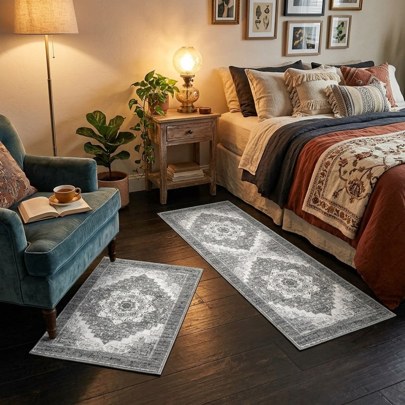 Ensemble de 3 tapis de cuisine lavables et antidérapants, Gris