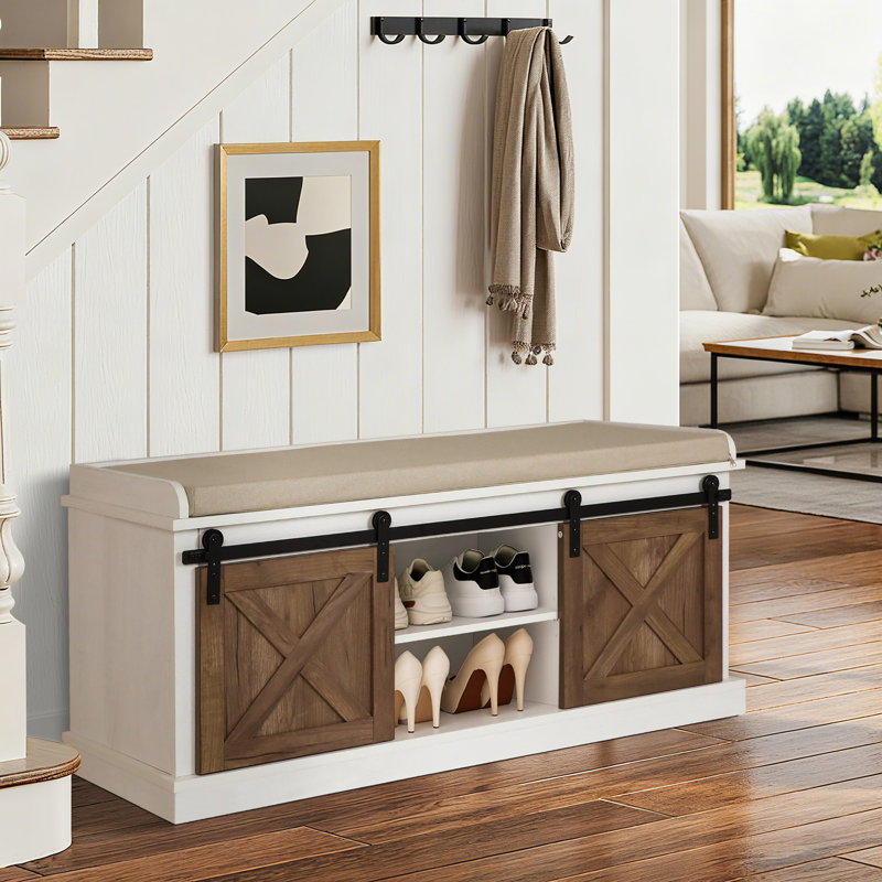 Banc de rangement pour 8 paires de chaussures avec tablette et coussin réglables