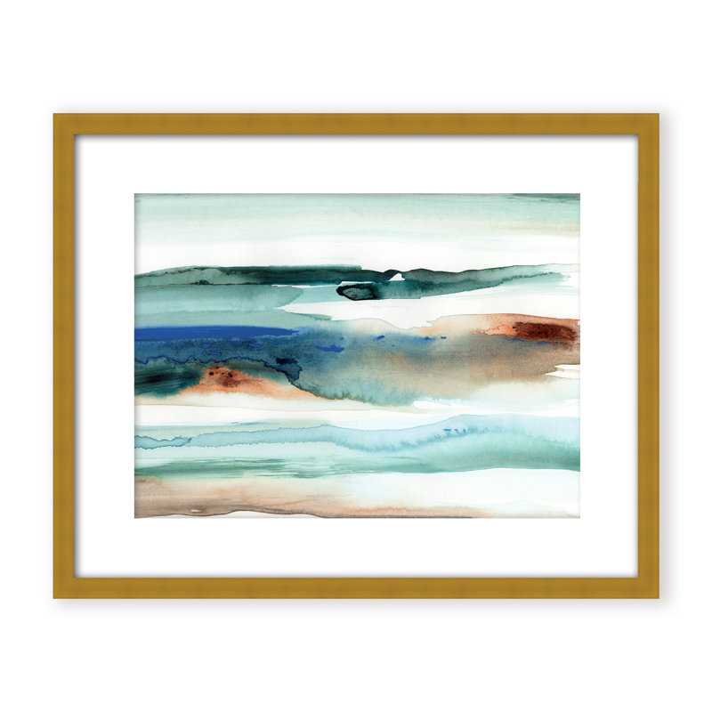 Coastal Retreat Beach Waves Abstract, 36" H x 48" W x 1.125" D, Beige, Framed Matted Print