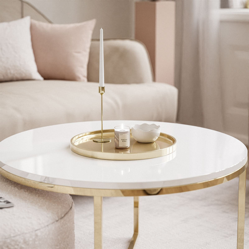 Kaulton Coffee Table, Wood, Gold chrome/White high gloss/Black