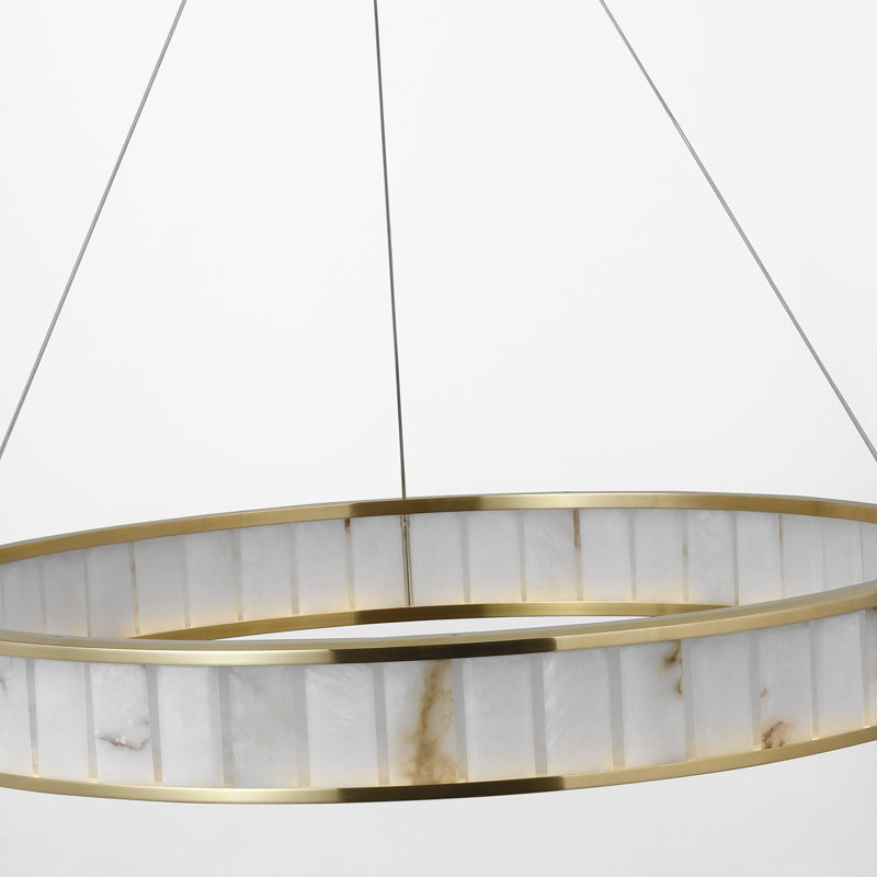 Chapman & Myers Iterna 40" Ring Chandelier with Alabaster, Antique-Burnished Brass