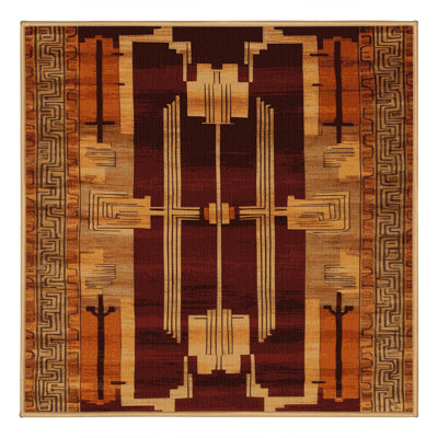 Machine Washable Art Deco Brown Area Rug