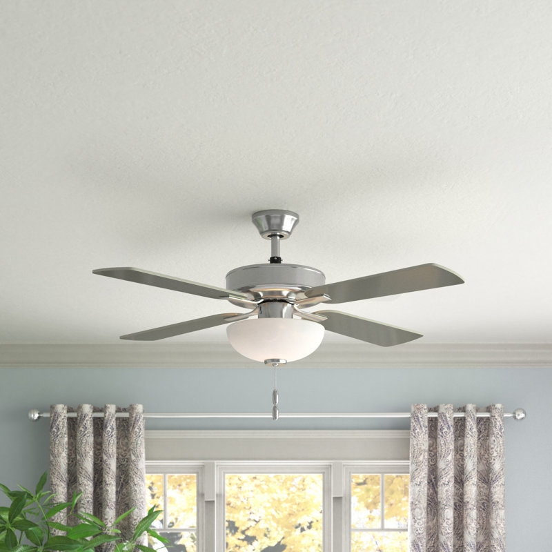 Joines Ventilateur de plafond blanc à 5 pales avec moteur AC, Nickel brossé