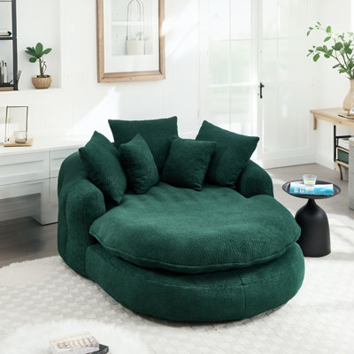Très grand canapé à billes rembourré avec dossier enveloppant, comprend 3 grands et 2 petits coussins, tissu en chenille moelleux, canapé de plancher ovale pour adultes
