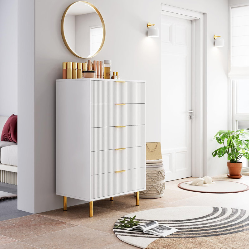 5 Drawer Dresser With Wide Drawers, For Living Room, Closet, Hallway,Entryway, White