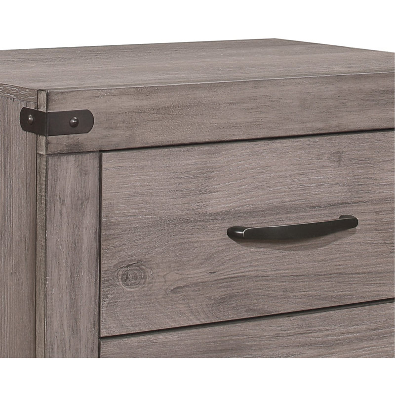 Table de chevet 1 pièce en mélamine stratifiée 2 tiroirs avec quincaillerie en métal foncé