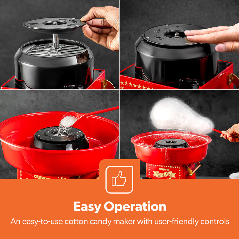 GEEPAS Electric Popcorn Maker Machine & Cotton Candy Maker Set | Makes Hot, Fresh, Fat-Free Theatre Style Popcorn Anytime, Oil-Free Popcorn Popper, Candy Floss | Retro Design for Birthdays, Parties