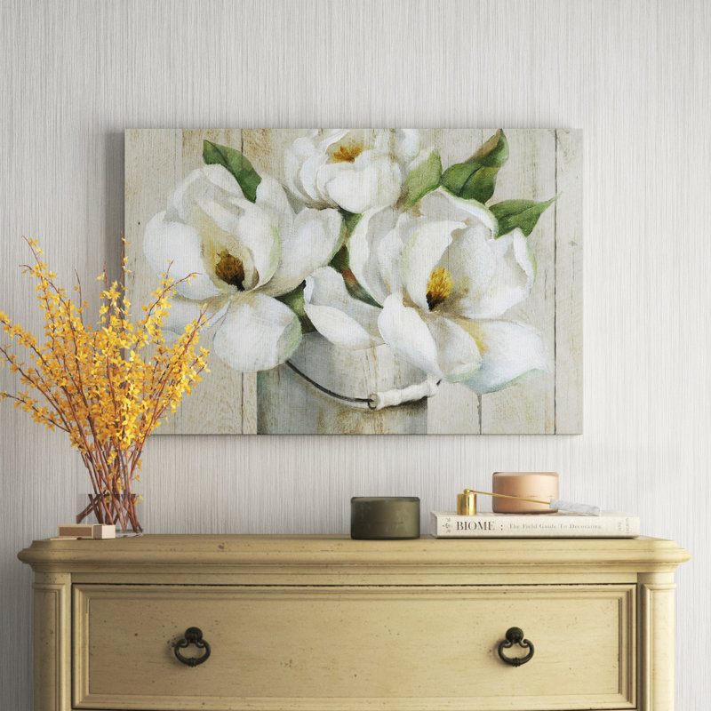 Shiplap Magnolias - Reproduction d'art sur toile tendue, H 36 po x l 24 po x P 1,5 po