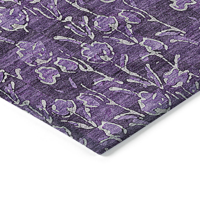 Tapis d'intérieur lavable à motif floral ivoire 5 pi x 8 pi