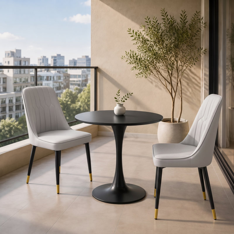 Vesta Modern Round Dining Table Set for Small Spaces, Gray
