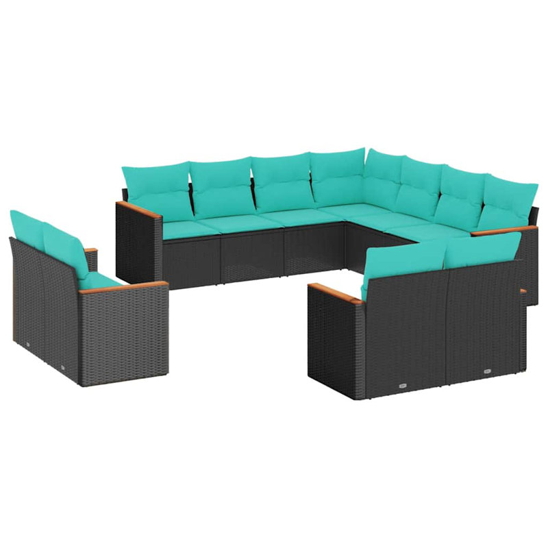 Ensemble de canapé de patio 12 pièces avec coussins en rotin de polyester noir