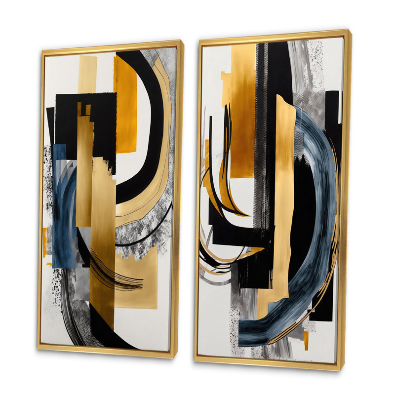 «Glam Gold and Black Expression I», 2 pièces sur toile, H 32 po x l 32 po, Encadrement doré