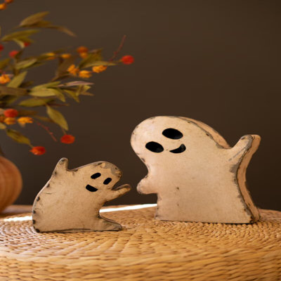 SET OF TWO RECYCLED IRON HALLOWEEN GHOSTS