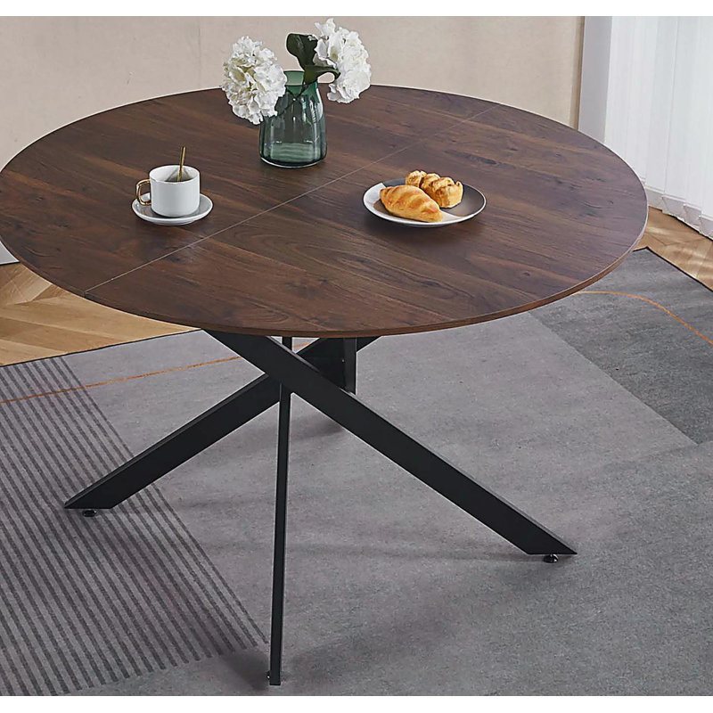 Table de salle à manger 42,1 "Mid-Century pour 4 à 6 personnes avec plateau rond en MDF, table de salle à manger à piédestal, table basse de loisir, pieds croisés