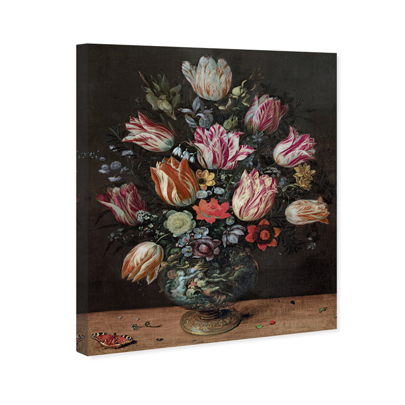 Francken the Younger Vase with Tulips Canvas Floral & Botanical Print by Oliver Gal, Black Frame, 16 x 20, 30"H x 24"W