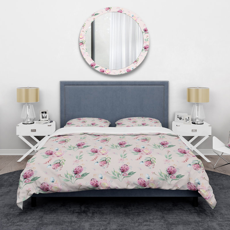 Ensemble de housse de couette en microfibre rose / vert clair Ragnvald, Housse de couette simple + 1 taie décorative stan