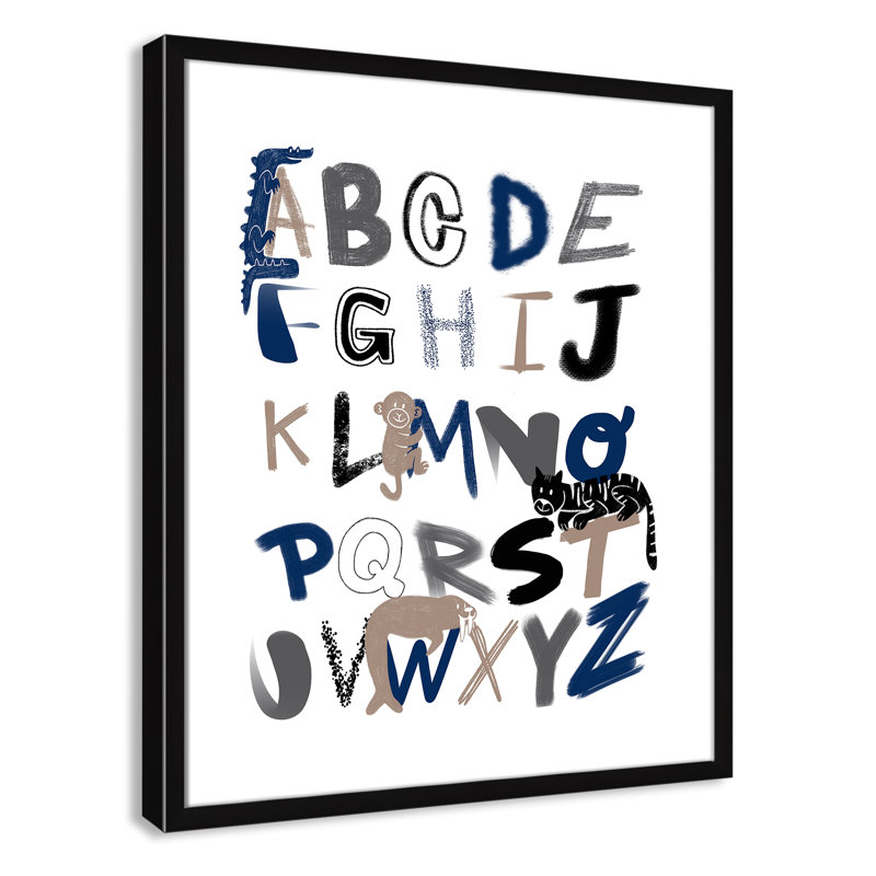 Critter Alphabet 1, impression sur papier, H 34,5 po x l 24,5 po x P 1,18 po, Encadré de boîte noir