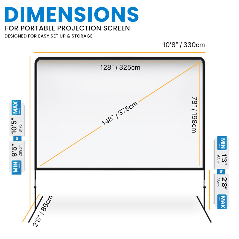 Écran de projection de 150 pouces avec hauteur réglable
