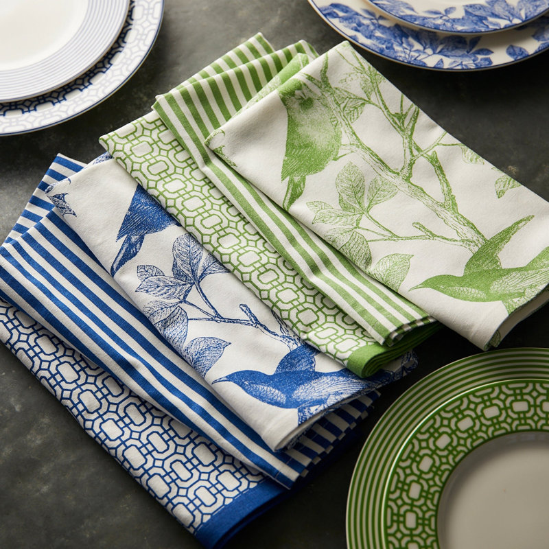 Newport 100% Cotton Square Napkins, Green/White
