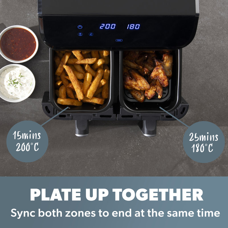 Daewoo 9 Litre Digital Dual Air Fryer Oven Smart Sync Double Basket Large 2x 4.5 Litre Drawers