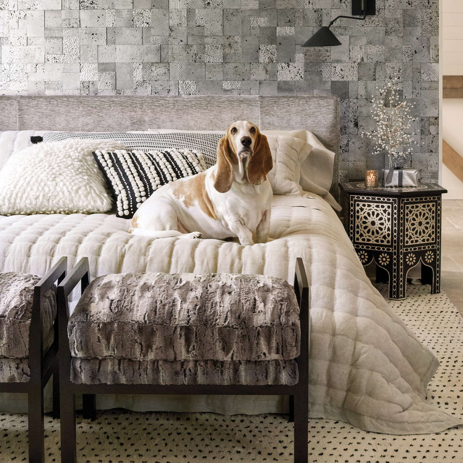 Lush Linen Puff, White, King Quilt