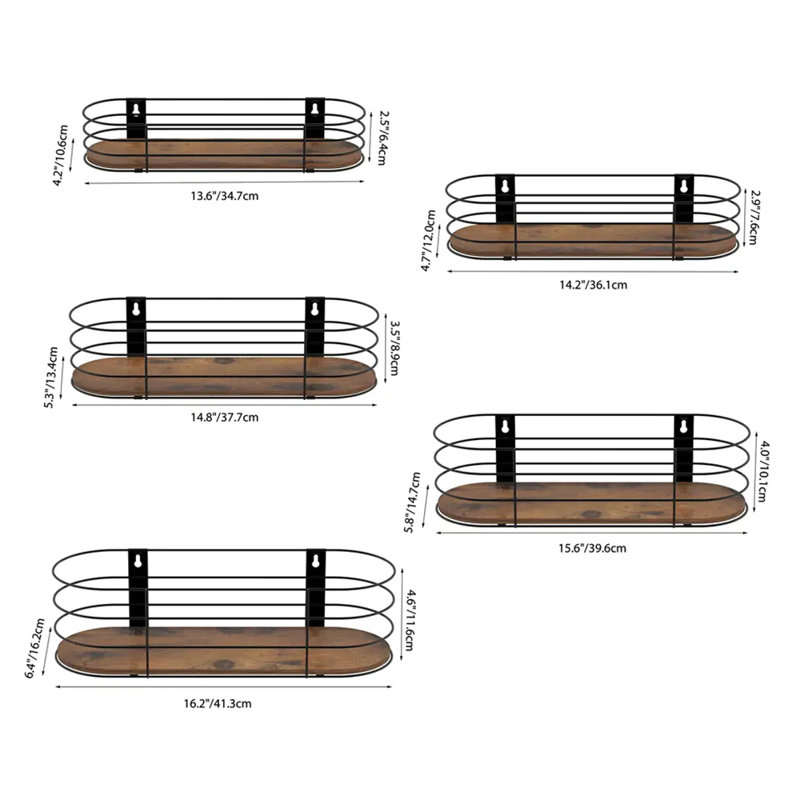 Ensemble de 5 tablettes murales ovales flottantes, cadre suspendu en fil de bois rustique pour salle de bain, chambre à coucher, cuisine