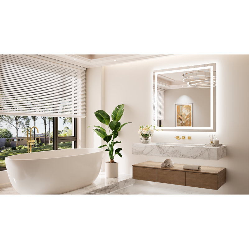 Front & Back LED Lighted Tempered Glass Dimmable Anti Fog Bathroom Vanity Mirror, 36" x 36"
