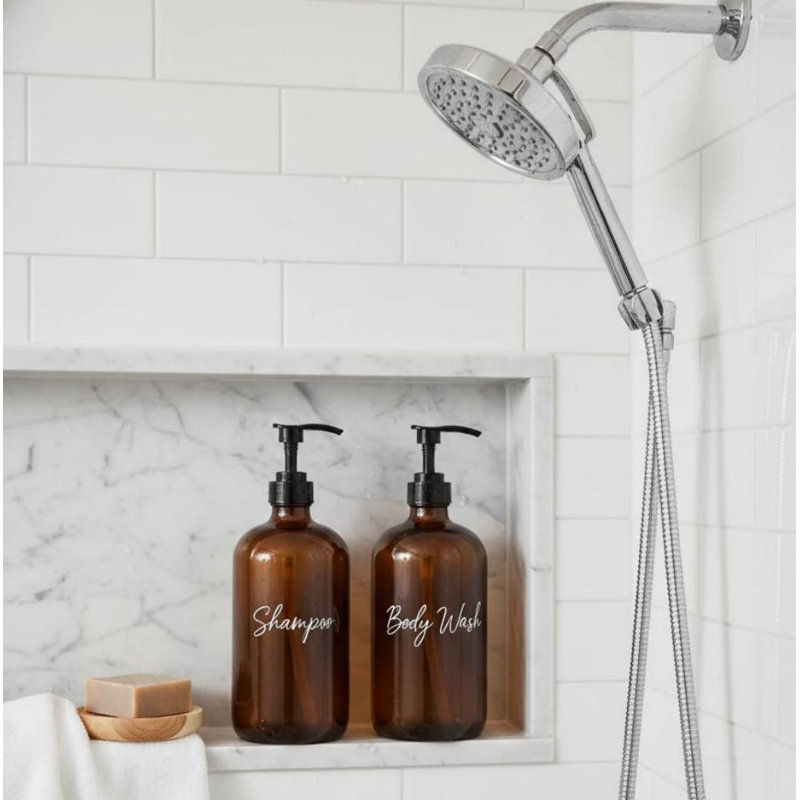 Flacon distributeur en verre de 946 ml (32 oz) pour shampoing et revitalisant avec pompe, pour douche - Distributeur de gel douche et de lessive (1 litre) - Paquet de 2