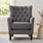 Button-Tufted Horn-Back Armchair, Accent Chair with Padded Cushion, Side Pocket and Solid Wood Legs (Set of 2)-197828883