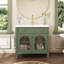 Lavabo de salle de bain 35,6 po Mid-Century avec verre à motif et bande lumineuse à capteur de mouvement, meuble-lavabo sur pied Farmhouse avec rangement, meuble-lavabo haut de gamme pour salle de bain, vert-1755777764
