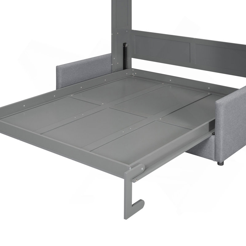 Grand lit escamotable mural avec coussin, gris, Gris, Grand lit