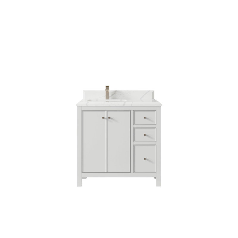Meuble-lavabo simple 36 po avec comptoir en quartz Chicago, Calacatta Laza