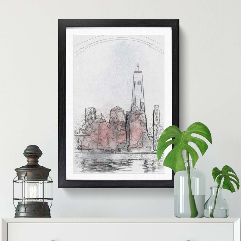 Downtown New York City Skyline in Abstract - Picture Frame Graphic Art Print, 48cm H x 36cm W x 2cm D, Black Framed