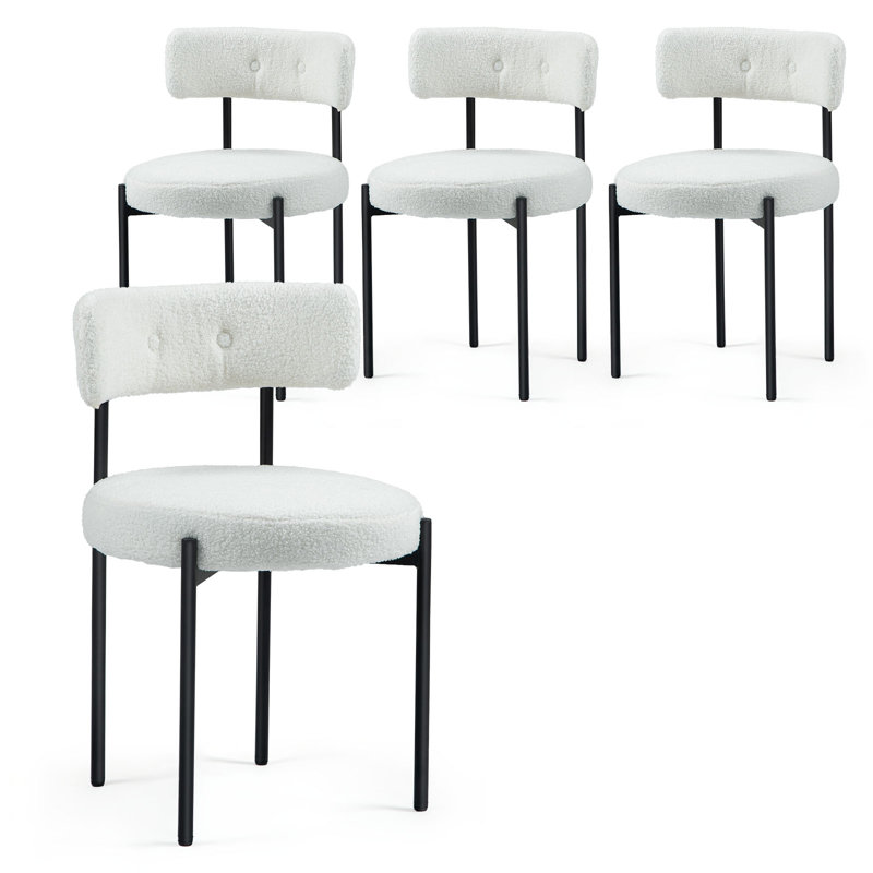 Boucle Upholstered Side Chair, Black, 4