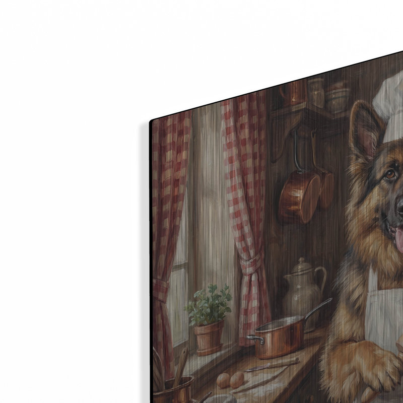  «Berger allemand dans la cuisine» par Rich Monet, art mural en métal, 16 po x 12 po, H 12 po x l 16 po