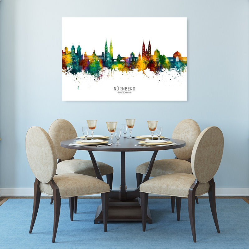 Affiche murale représentant la ligne d'horizon colorée de Nuremberg, une architecture contemporaine abstraite.