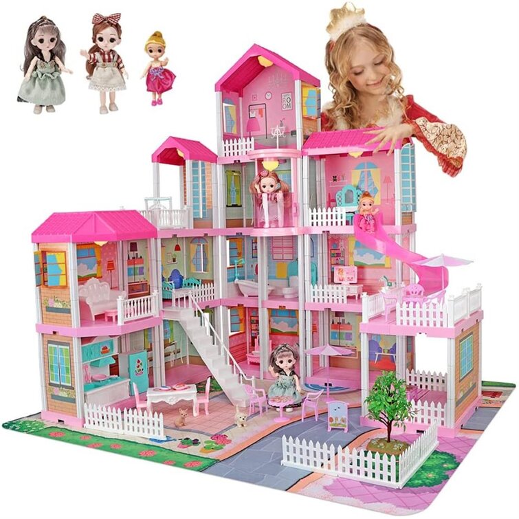 TOP BRIGHT Wooden Dollhouse with Elevator Dream Doll House for Little Girls  5 Year Olds